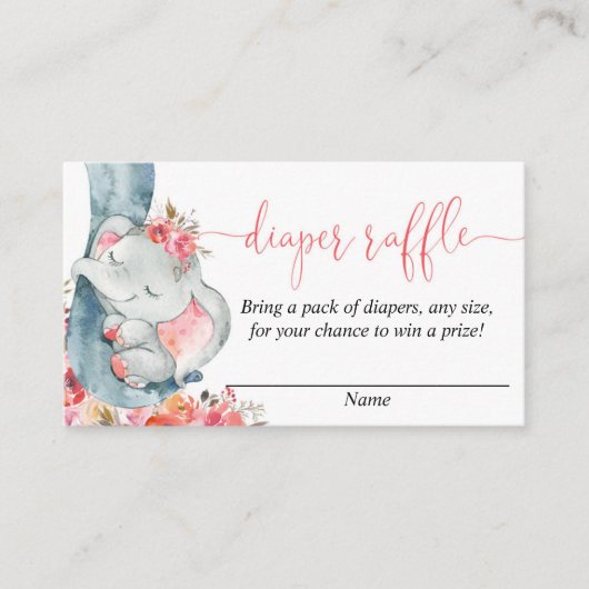 エレファントガールの赤ちゃんシャワーおむつラッフルカード エンクロージャーカード (正面)
