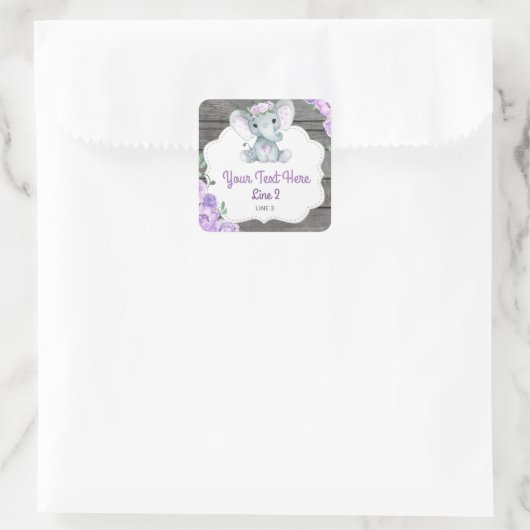 エレファントガールスクエアステッカーラベルパープル スクエアシール (バッグ)