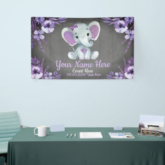 エレファントガールパープルバックドランドバナーフローラ 横断幕 (トレードショー)