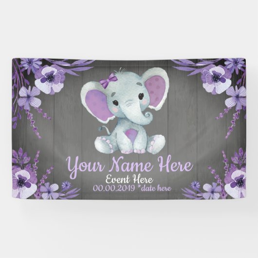 エレファントガールパープルバックドランドバナーフローラ 横断幕 (横)