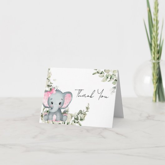 エレファントガールピンクの赤ちゃんシャワー サンキューカード (正面)