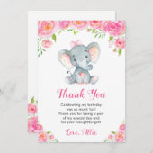 エレファントガールピンクバースデーパーティリトルピーナッツ サンキューカード (正面/裏面)