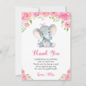 エレファントガールピンクバースデーパーティリトルピーナッツ サンキューカード (正面)