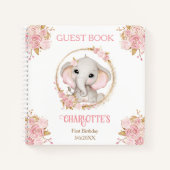 エレファントガールピンクフローラ1stバースデーゲストブック ノートブック (正面)