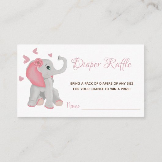 エレファントガールピンク赤ちゃんシャワーおむつラッフルカード エンクロージャーカード (正面)