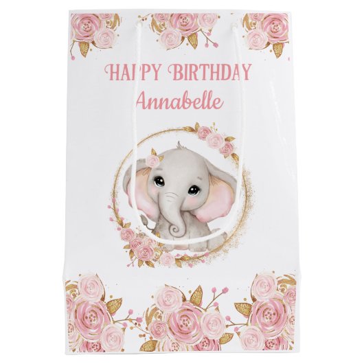 エレファントガールピンク1stバースデーミディアム抱き枕 ミディアムペーパーバッグ (裏面)