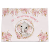 エレファントガールピンク1st誕生日ラージ抱き枕 ラージペーパーバッグ (正面)