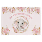 エレファントガールピンク1st誕生日ラージ抱き枕 ラージペーパーバッグ (裏面)