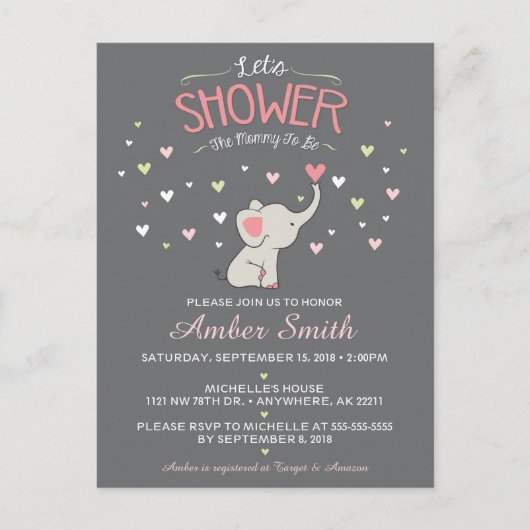 エレファントガールベビーシャワー招待状 インビテーションポストカード (正面)