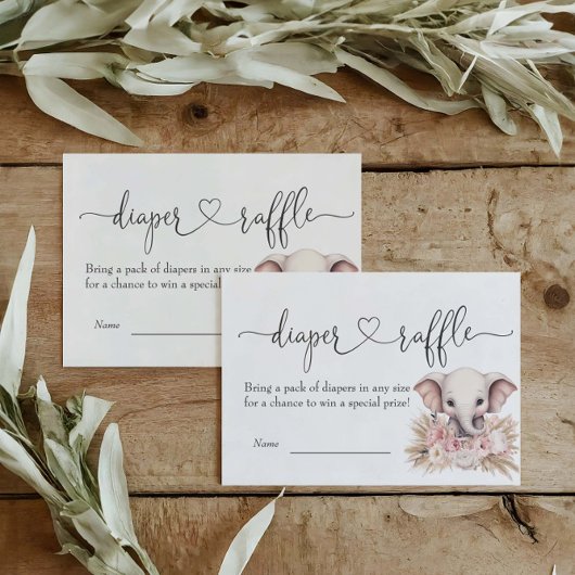 エレファントガールボホベイビーシャワーおむつラッフル エンクロージャーカード