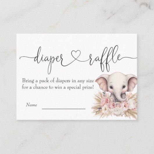 エレファントガールボホベイビーシャワーおむつラッフル エンクロージャーカード (正面)