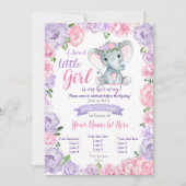 エレファントガール招待状素朴パープルピンク 招待状 (正面)