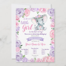 エレファントガール招待状素朴パープルピンク