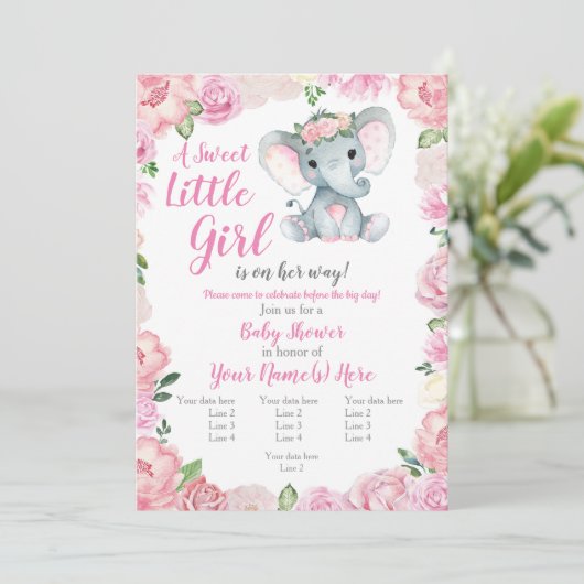 エレファントガール招待状、バラ素朴、ピンク 招待状 (スタンド正面)