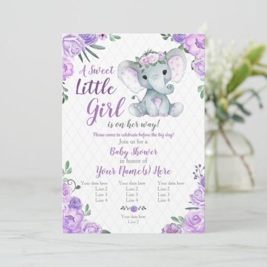 エレファントガール招待状、フローラ素朴、紫 招待状 (スタンド正面)