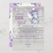 エレファントガール招待状、灰色の素朴な、紫の雪 招待状 (正面/裏面)