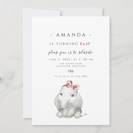 エレファントガール第1誕生日、エレファントターン1 招待状 (正面)