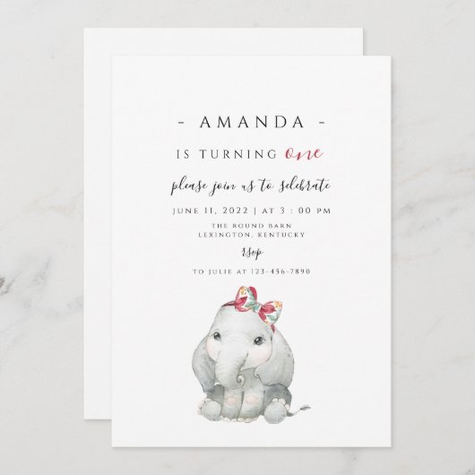 エレファントガール第1誕生日、エレファントターン1 招待状 (正面/裏面)