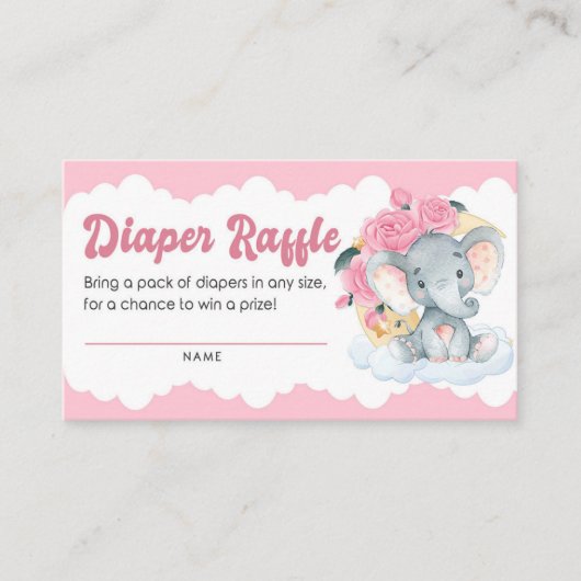 エレファントガール赤ちゃんシャワーおむつラッフルチケット エンクロージャーカード (正面)