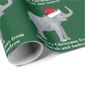 エレファントクリスマスかわいいパーソナライズされたキッズグリーン ラッピングペーパー (ロールコーナー)