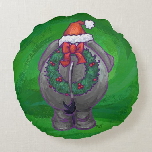 エレファントクリスマスオングリーン ラウンドクッション (裏面)