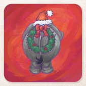 エレファントクリスマスオンレッド スクエアペーパーコースター (正面)