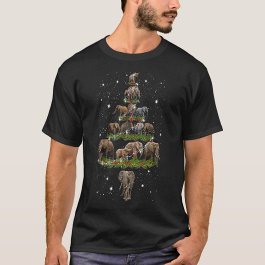 エレファントクリスマスツリーのライトクリスマスエレファントラバー Tシャツ (正面)
