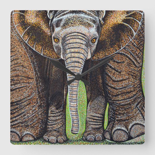 エレファントクロック – ママと私 スクエア壁時計 (正面)