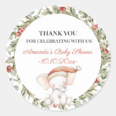 エレファントグリーンクリスマスサンタハットベビーシャワー ラウンドシール (正面)