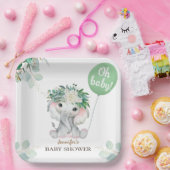 エレファントグリーンバルーン男女兼用ベビーシャワー ペーパープレート (パーティー)