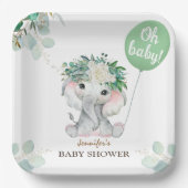 エレファントグリーンバルーン男女兼用ベビーシャワー ペーパープレート (正面)