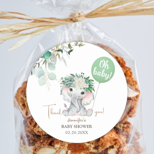 エレファントグリーンバルーン男女兼用ベビーシャワー ラウンドシール
