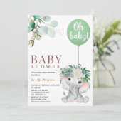 エレファントグリーンバルーン男女兼用ベビーシャワー 招待状 (スタンド正面)