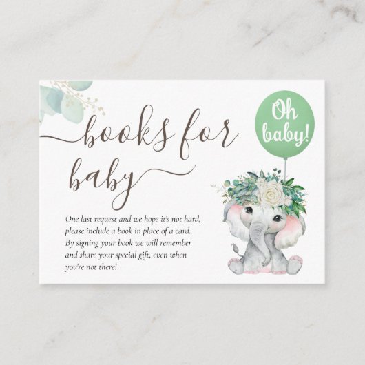 エレファントグリーンバルーン緑のベビー エンクロージャーカード (正面)