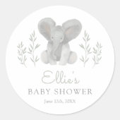 エレファントグリーンリーベビーシャワー ラウンドシール (正面)