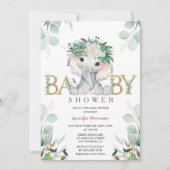 エレファントグリーン男女兼用グリーンベビーシャワー 招待状 (正面)