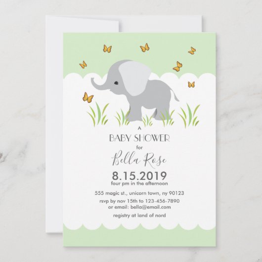 エレファントグレイストライプズ赤ちゃんシャワー招待状 招待状 (正面)