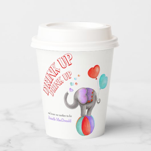 エレファントグレーアートベイビーシャワーサーカスカスタム 紙コップ (正面)