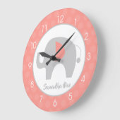 エレファントコーラルアンドグレー子供部屋ガールズ ラージ壁時計 (傾斜)