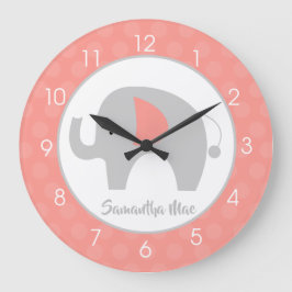 エレファントコーラルアンドグレー子供部屋ガールズ ラージ壁時計