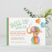 エレファントサイの水色の緑の茶色の赤ちゃんシャワー 招待状 (スタンド正面)