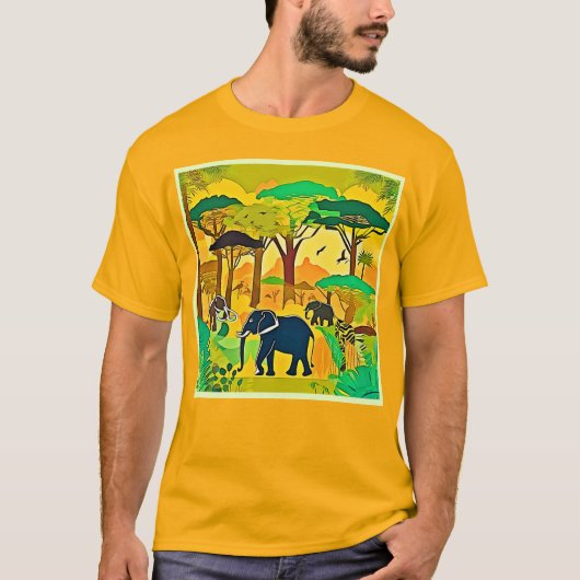 エレファントサバンナジャングルアート Tシャツ (正面)