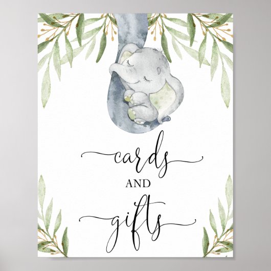 エレファントサファリカードとギフト赤ちゃんシャワーのサイン ポスター (正面)