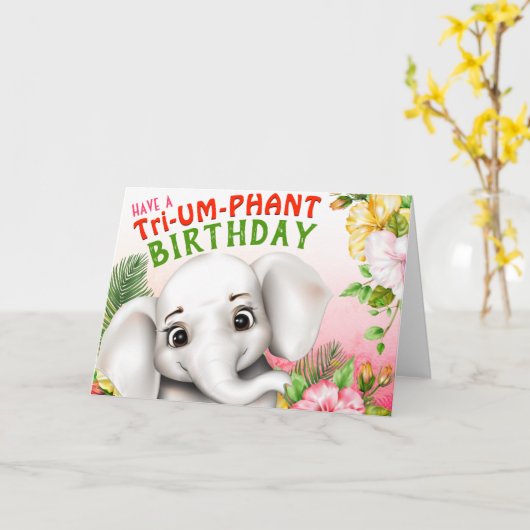 エレファントサファリトロピカルジャングルおもしろい誕生日 カード (黄色い花)