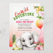 エレファントサファリトロピカルジャングルバースデーパーティー 招待状 (正面/裏面)