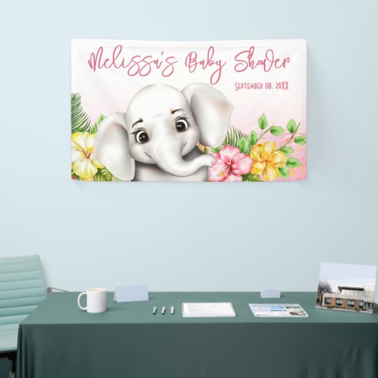 エレファントサファリトロピカルジャングルベビーシャワー 横断幕 (トレードショー)