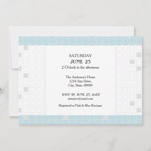 エレファントサファリフローラブルー&グレーボーイベビーシャワー 招待状 (裏面)