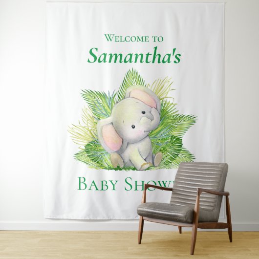 エレファントサファリベイビーシャワー背景 タペストリー (インサイチュ)