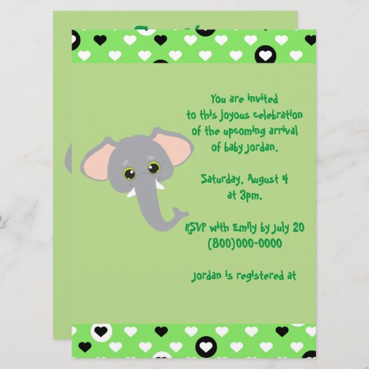エレファントサファリベイビーシャワー 招待状 (正面/裏面)