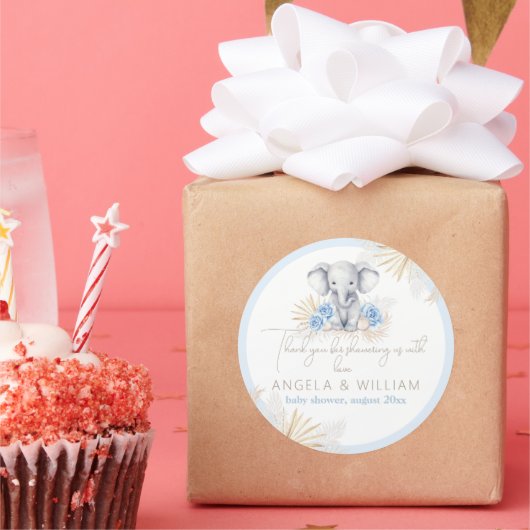 エレファントサファリボーホブルー感謝していベビーシャワー ラウンドシール (パーティー)